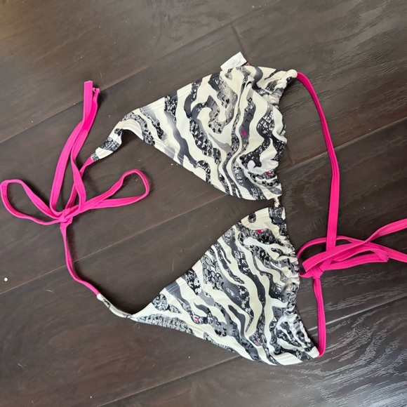 Y2K Zebra Print Halter Bikini Top L animal 90s glam - Picture 5 of 6